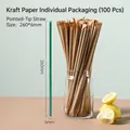 Green 260mm pointed straws in individual kraft paper packaging, 100 pieces set - 6*260mm Pointed Thin Green Straws-100pcs Kraft Paper Wrap