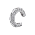 Detailed close-up of a silver C-shaped ear cuff with butterfly-patterned sparkling zircons - VE964 Butterfly Wave / White Gold