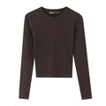 Flat lay of a slim fit long sleeve dark brown crew neck T-shirt on white background - S / Coffee