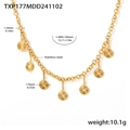 Detailed specs of golden stainless steel necklace with spiral pendants and dimensions - Gold Necklace