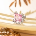 Titanium square pink zircon stud earring with screw back and star detail in silver finish - Pink (Single Piece)