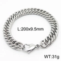 Silver stainless steel Cuban chain bracelet, 200x9.5mm size with 31g weight - Style D 9.5mm 200mm(KB166002-ZZ)