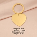 Polished golden heart-shaped stainless steel keychain pendant for DIY custom engraving - Gold