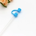Blue silicone dust cap for 8mm to 10mm reusable glass straws with flexible link ring - Dark Blue