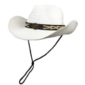 Classic white woven western cowboy hat with decorative bullhead emblem and chin strap - M (56-58cm) / Pure White