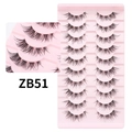 ZB51 natürliche lange falsche Wimpern 10er-Set mit transparenter Linie und rosa Tray - Natürlicher Schlanker Stil (ZB51)
