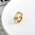 Golden titanium steel wide ceramic ring featuring white enamel and faceted textures - US 6 / Blue