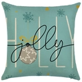 Hellblauer Weihnachts-Kissenbezug mit Holly Jolly-Schriftzug und festlichen Ornamenten - Standardgröße (Ohne Füllung) / Holly Jolly Schriftzug Stil (YD512-4)