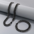Conjunto de collar y pulsera de cadena cubana texturizada de acero inoxidable - Pulsera 20cm + Collar 45cm / Set Negro Mate