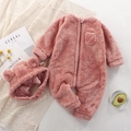 Rosa Plüsch Baby Overall Set mit Bärenohr Kapuze und Reißverschluss aus Fleece - 66CM / Rosa