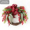 30x7cm Christmas wreath with red berries, pine needles and a buffalo plaid bow - 30CM Bow Wreath