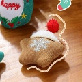Star-shaped plush Christmas ornament with red Santa hat and Happy embroidery - Snowflake - No Brooch (Patch)