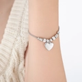 Silver snake chain bracelet with heart charm engraved I love you for women - Heart Engraved Style (E442) / Steel