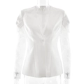 Eleganter weißer Damen-Blazer mit Spitzenärmeln und V-Ausschnitt in schlanker Passform - S / Weiß