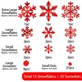 50-piece set of red snowflake Christmas window decals in various sizes for festive decor - T404AB-Red