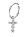 Silver hinged nose hoop with sparkling cross pendant and micro-pave cubic zirconia crystals - Silver Rhinestone Cross Pendant