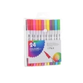 Set of 24 dual-tip washable watercolor markers in transparent pouch with button closure - 24 Colors White Barrel