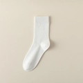 White ribbed cotton mid-calf socks with high elasticity and comfortable soft cuff - One Size / Ribbed White