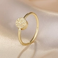 Detailed macro view of a gold double-layer ring featuring a Fu character on champagne silk - Gold (J321)