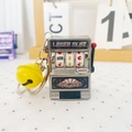Mini silver slot machine keychain with a lucky yellow bell and movable red handle - Black With Yellow Bell And Lobster Clasp / 1000 Minimum Order