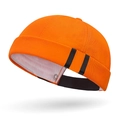 Vibrant orange brimless docker hat with black striped tape and adjustable metal buckle - Adjustable / Orange