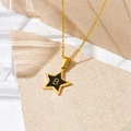 Star-shaped necklace in gold and black enamel with letter B on stone display - Letter B Style (D112)
