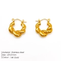 Twisted rope design 14K gold plated stainless steel hoop earrings sized 23x21mm - Twisted Oval Style (TE19131) / 14K Gold