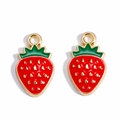 Pair of red enamel strawberry charms with gold plating for DIY jewelry making - Small Strawberry