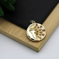 Golden moon and sun charm with colorful zircons for DIY necklaces and jewelry making - Moon Face Sunburst Colorful Style