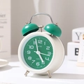 Retro twin bell student alarm clock in white and green finish with metal handle - H201 Silent Alarm Clock (Green)