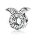 S925 Sterling Silver Taurus Zodiac Charm with Cubic Zirconia Stones for Bracelet - Taurus