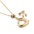 Golden heart pendant necklace and ball stud earrings jewelry set on a clean white background - Heart Bead Jewelry Set (Gold) (KS72334-Z)