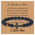 Detail of matte black beads with tiger eye stone and cross on a gift card for dad - To My Bonus Dad