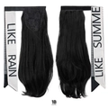 Black wrap around ponytail extension with Velcro and black-white houndstooth ribbon design - 1B (Natural Black)