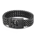 Men's hip hop black stainless steel woven chain bracelet featuring a skull clasp - Black Color Style (KB150649-KFC)