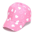 Pink kids baseball cap featuring white heart print patterns and twill fabric finish - 52-54cm / 27# Solid Love Heart
