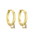 Classic 18K gold plated hoop earrings with round prong-set cubic zirconia stones - Four-Prong Setting / Gold Claw Set White Zircon