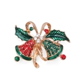 Christmas alloy holly leaf brooch with red berries and golden bells variant style - Holly Leaf Double Bells