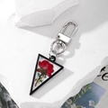 Triangle metal frame keychain with red dried rose flower inside on a white stone base - Red Rose/Triangle