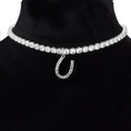 Sparkling silver choker necklace with a zircon-encrusted letter U pendant on black mannequin - Letter U [Silver]
