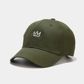 Olive green cotton baseball cap featuring white crown embroidery in a vintage style - Adjustable / Army Green