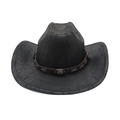 Chapeau de cowboy noir vintage avec texture effet vieilli et ruban décoratif en cuir - M (56-58cm) / Noir
