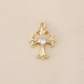 Detail of 18K gold gothic cross pendant with faceted crystal and fleur-de-lis accents - Size #16 / 1.5*1cm / Gold