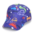 Blue kids baseball cap featuring colorful cartoon car prints and traffic signs - 52-54cm / Car