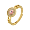 Braided hollow evil eye open ring in 18K gold plated brass with pink enamel and crystals - Pink