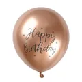 Metallic rose gold 12 inch latex balloon with Happy Birthday print and stars - Rose Gold