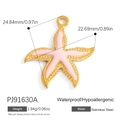 Pink starfish pendant in stainless steel with golden frame and waterproof coating - PJ91630A-Pink Enamel Starfish