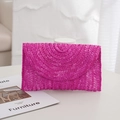 Fuchsia straw woven envelope clutch bag with unique semi-circular braided texture - 26*17cm / Rose Red
