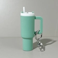 Miniature mint green silicone tumbler keychain with handle and silver carabiner clip - Nordic Green