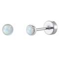 Polished silver stainless steel stud earring featuring a round white opal stone inlay - OPAL (0.8mm)